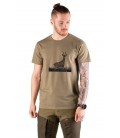T-shirt bawełniany męski FNT ROEDEER w kolorze beżowym z nadrukiem