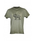 Koszulka T-shirt nadruk duży DZIK zielona, 94199-359