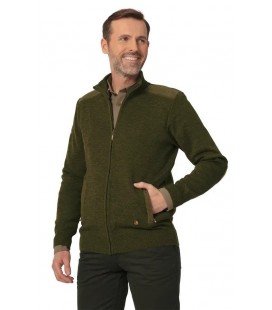Sweter męski ze stójką Moore 2 w kolorze zielonym z obszyciami z Lodenu