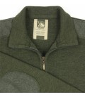 Sweter męski ze stójką Moore 2 w kolorze zielonym z obszyciami z Lodenu