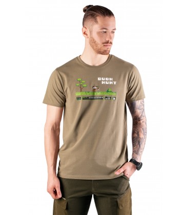 T-shirt bawełniany męski FNT DUCKHUNT w kolorze beżowym z nadrukiem firmy TAGART